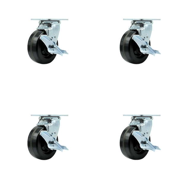 Tool Box Caster Wheel Set 5'' Phenolic Swivel Casters, 4PK